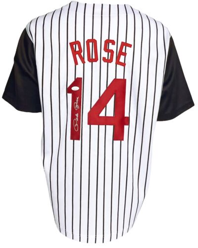 Cincinatti Reds Pete Rose Autographed Pro Style Pinstripe Jersey JSA Authenti...