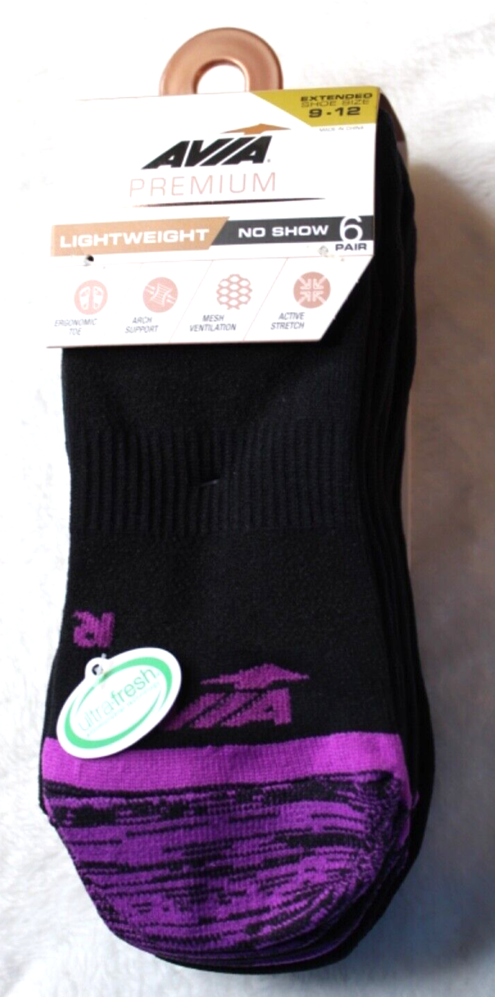 AVIA Women's No Show Socks 6 Pair Premium Arch Support  Extended Shoe Size 9-12-image