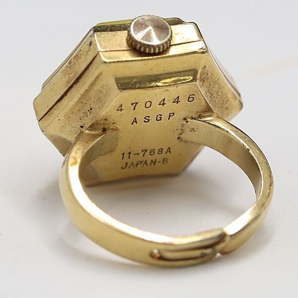 SEIKO 17 JEWELS 11-768A 六角形リングウォッチ SEIKO Clock Ring 11-768A Gold Size US6 Adjustable Manual