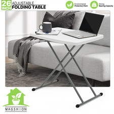 White Folding TV Tray Adjustable Height PortableSofa Bed Side Table Dinner Desk