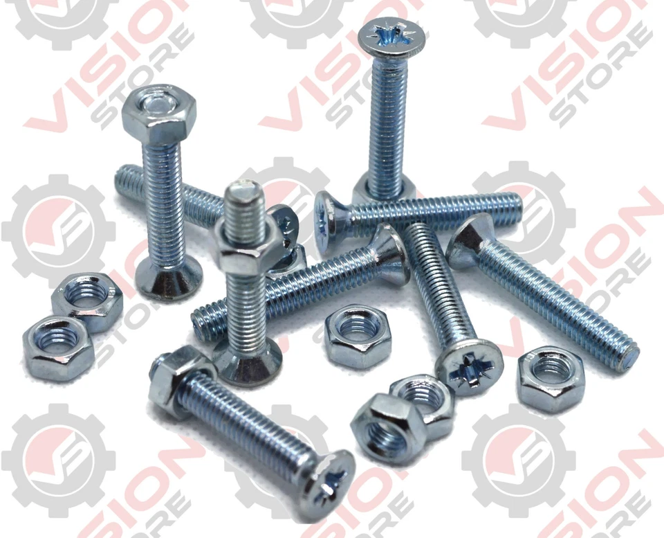 M-POL M3 M4 M5 MACHINE SCREWS POZI COUNTERSUNK BOLTS AND NUTS ZINC