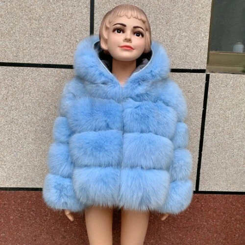 Abrigo de piel real niña niño cálido niños niños abrigo de piel para niños abrigo de piel con capucha Foto 4 de 4