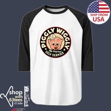 Piggly Wiggly Grocery Store Men's Raglan Black Size S to 2XL