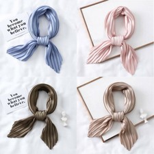 Women's Silk Scarf Pleated Scarves Small Square Summer Scarfs Crinkle Hair Lady