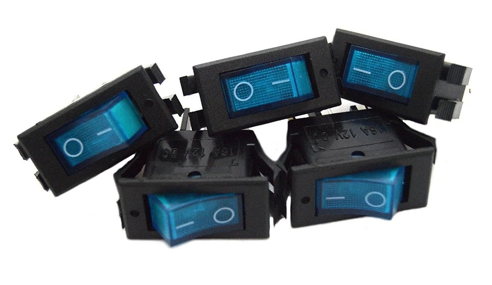 5 pack 12 Volt Lightning Blue LED Rocker Mini Switch On Off Car Automotive - Image 2 of 3