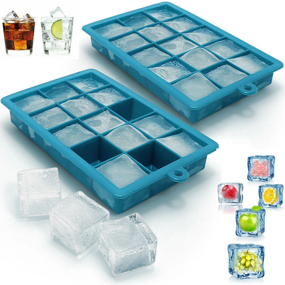 Sdjma Silicone Medium Ice Cube Trays with Lid, 15 Medium Ice Cube Molds Easy Release Crushed Ice Cube for Chilling Whiskey Cocktail, BPA Free Flexible