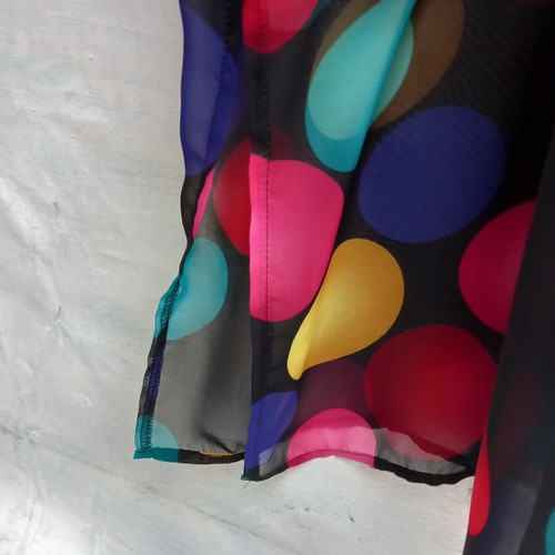 abito donna vestito alta moda caftano chiffon trasparente seta pois nero curvy - Foto 5 di 24