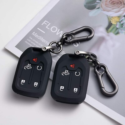 2PCS Black Silicone Key Fob Cover Metal Key Chain for 2019-2021 Chevy  Silverado