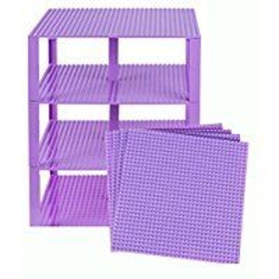 4 Stackable Baseplates 10x10 in, 32x32 Studs, 4 Plates & 30 Stackers, Lavender