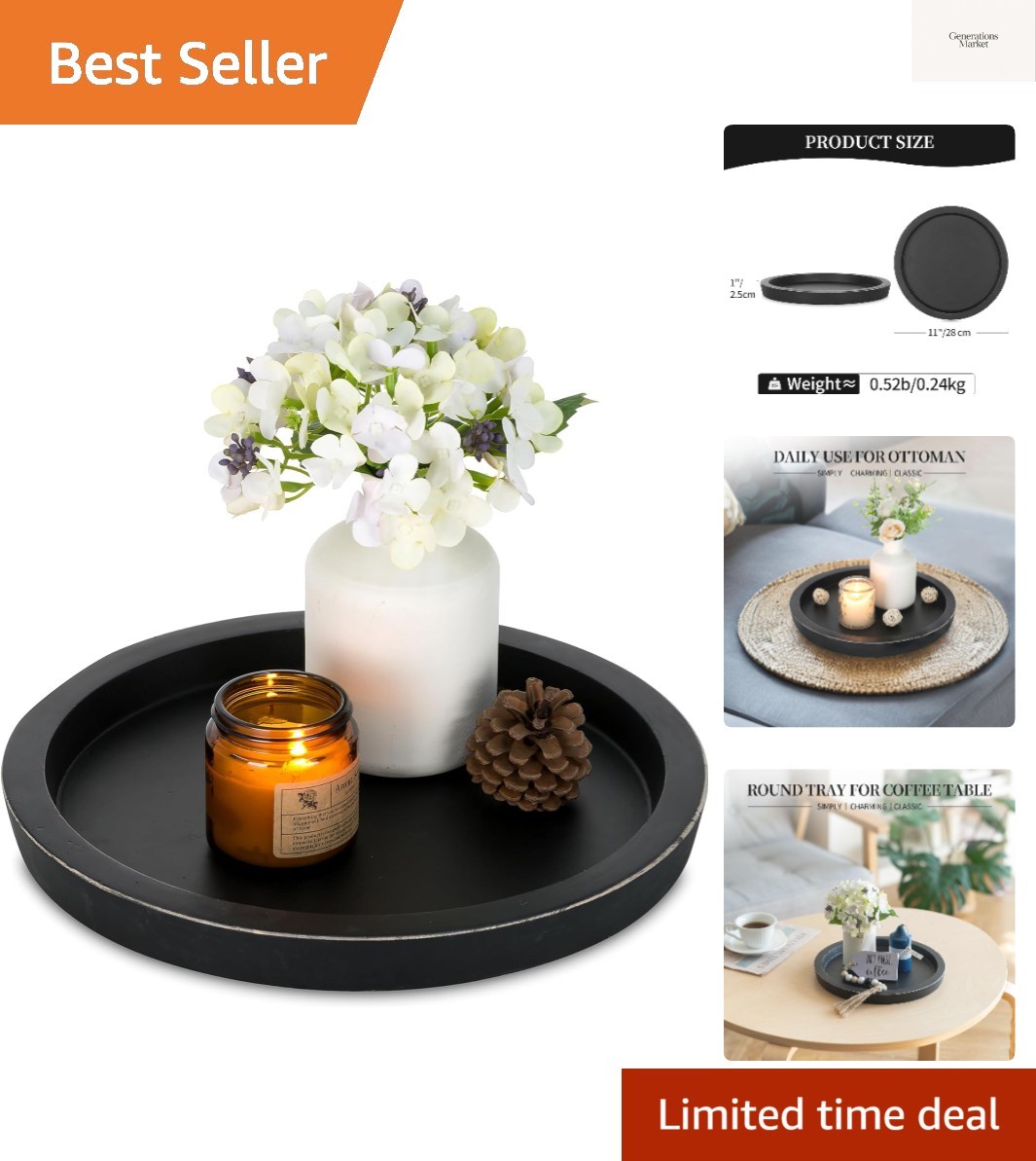 Plate Black Round Decorative Serv...