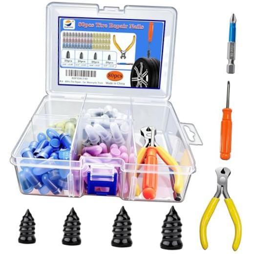 Kit de 80 clavos de goma para reparación de neumáticos con 4 tamaños, clavos