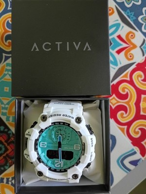 Activa Men s Analog-Digital Quartz Dual Time 50m Sport Watch White/Green Box