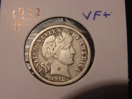 1912-D BARBER DIME VF + ORIGINAL COIN POPULAR DATE PQ SHIPS FREE