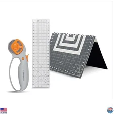 3-Piece Rotary Cutter Set with 45mm Cutter, Cutting Mat & Sewing Ruler