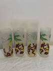 Vtg Federal Tropical Beach Caveman frosted Glass Mid Century Tumblers - Set of 4