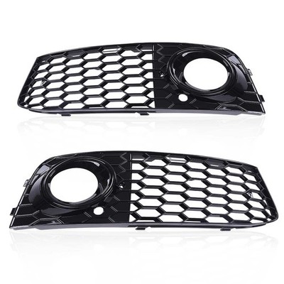 Glossy Front Bumper Fog Light Lamp Mesh Grille Cover for Audi A4 B8 2008-2012