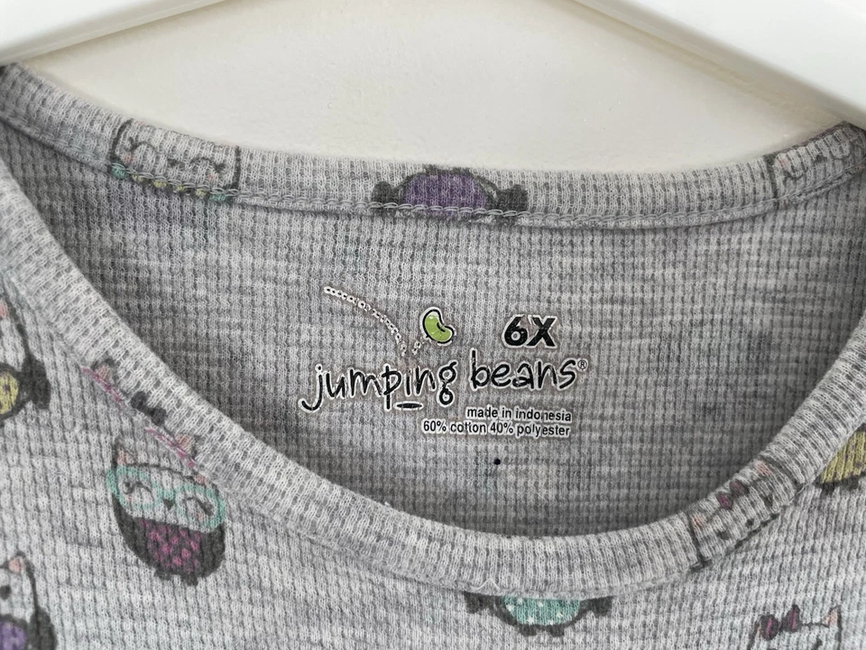 Linda Camisa Térmica Manga Larga Gris 6X Jumping Beans Niños Niñas Búhos Coloridos 6X Foto 2 de 4