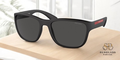 #ad PRADA LINEA ROSSA PS 01US DG05S0 Black Rubber Grey Men#x27;s Sunglasses $159.00