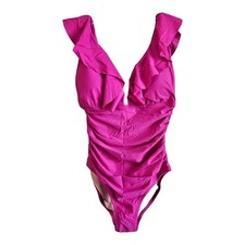 J. Crew Women 10 Swimsuit 1 Piece V-Neck Ruffled Ruched Fuchsia Pink NEW NWT