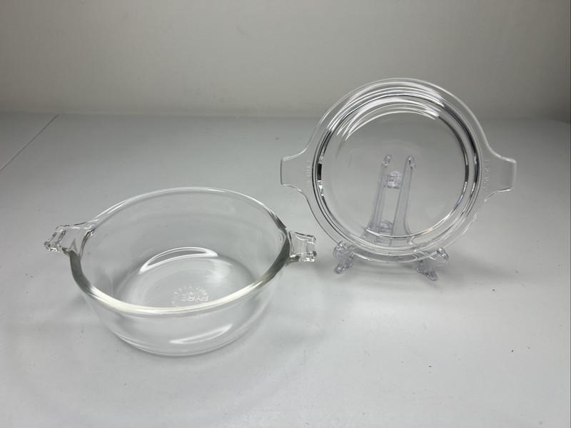 Vintage Pyrex 018 Clear Glass Bowl 10 oz Baking Casserole Dish With Lid USA