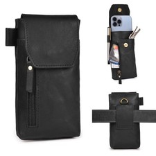 Genuine Leather 7  x3.5  Phone Holster Pouch with Belt Clip, Magnetic Closure,...