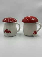 Lot of 2 Mushroom Mug Cups with Lids – Lang & Seeds & Sunshine Ceramic Toadstool