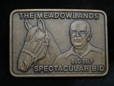 MJ27119 NOS VINTAGE 1980s  THE MEADOWLANDS SPECTACULR BID  SPORTS BUCKLE