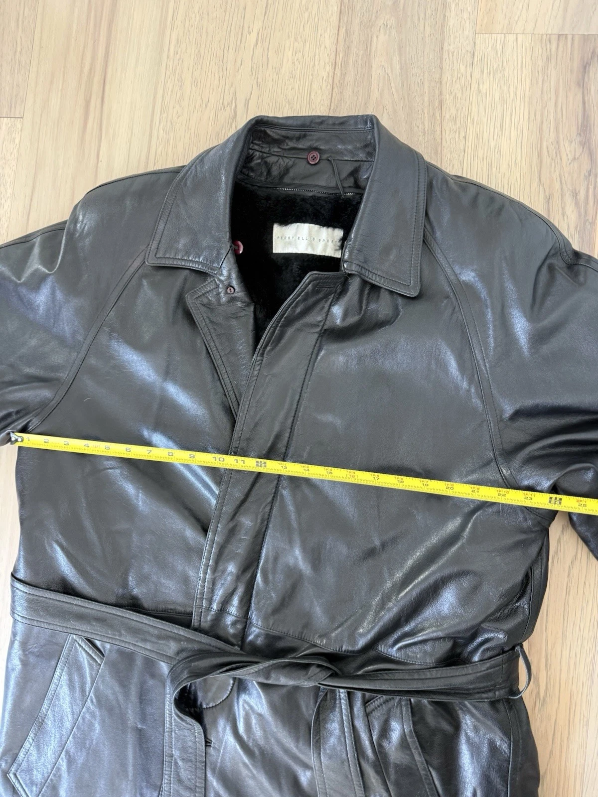Perry Ellis Sport Men’s Vintage Full Length Genuine Leather and Fur Trench Coat - product detail image 6