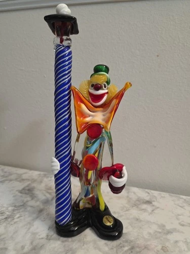 Vintage Murano Art Glass Hand Blown CLOWN Figurine, 10.5" Tall, Italy