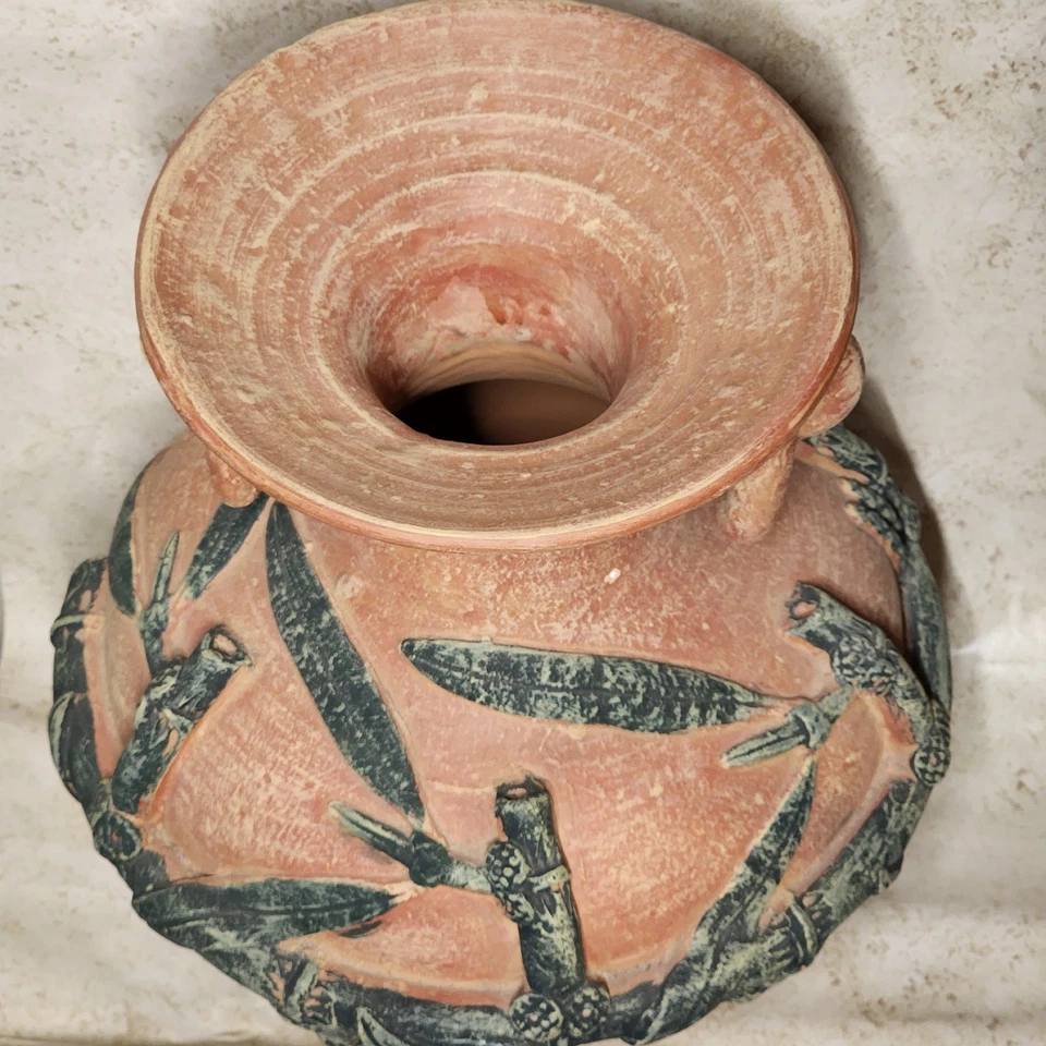 Terrakotta Bodenvase mit Bambusmotiv Stil großer dekorativer Topf 14" x 12"  - Bild 4 von 4