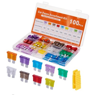 100 Pcs Standard Fuses Kit, Car Assortment Kit - Size (3A 5A 7.5A 10A 15A 20A...