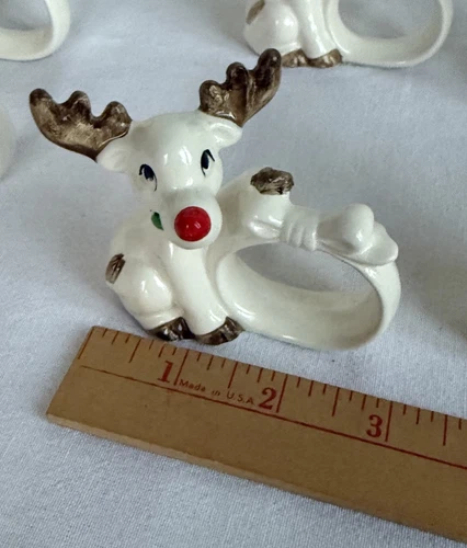 Vintage Fitz & Floyd Christmas Reindeer Napkin Ring Set Of 8 - Picture 20 of 20