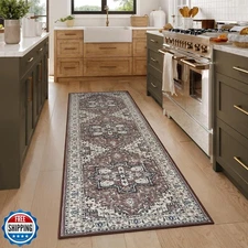 Rugflix 2x6 Runner Rug for Hallway, Washable Kitchen Runner Non Slip, Vintage