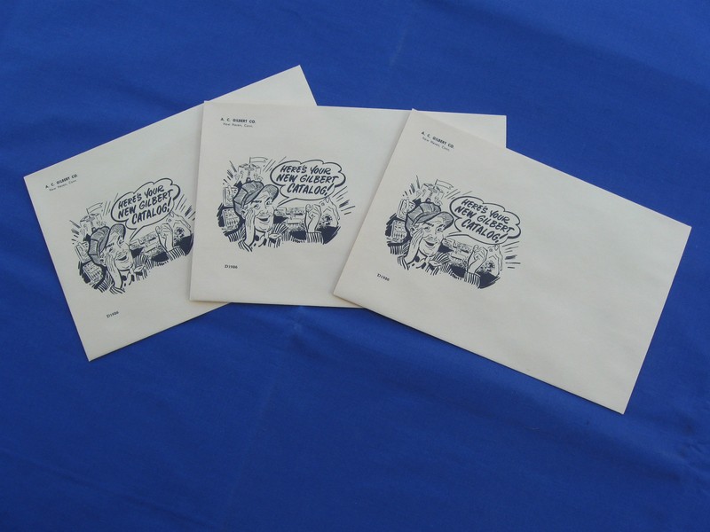  "A.C.GILBERT" 1956 D1926 MAILING ENVELOPES FOR CATALOGS, REPRO, QTY.=3, LOT-4