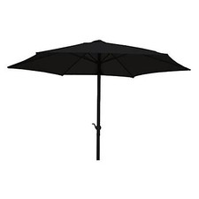Garden Beach Umbrella Parasol 2.7m Black Wind Up - Patio BBQ Waterproof Sun