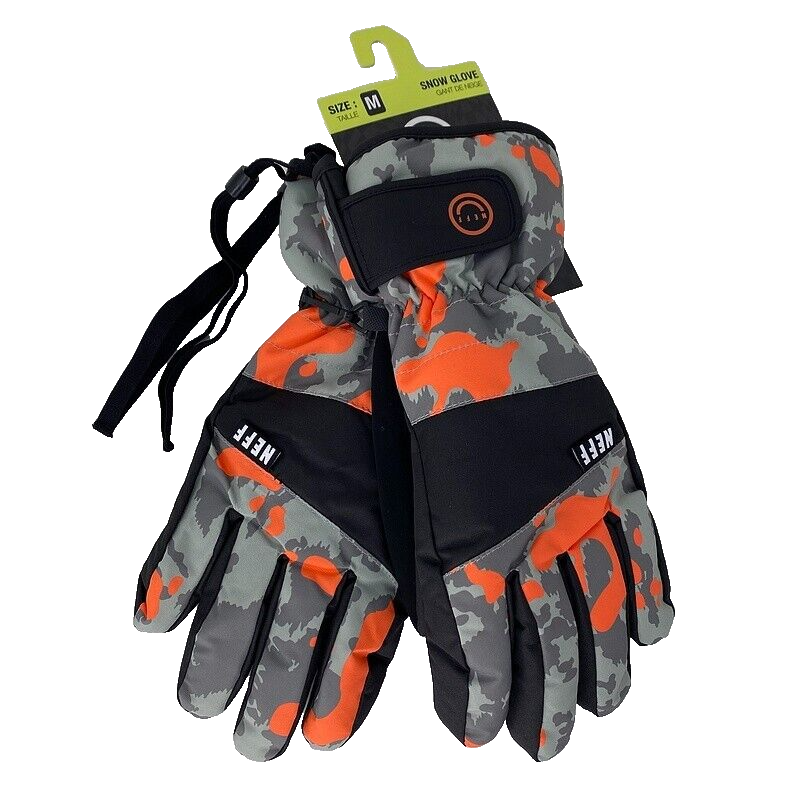 NWT NEFF Snow Glove M Winter Gloves Snowboard Ski Orange Camo Grip Leash  Warm