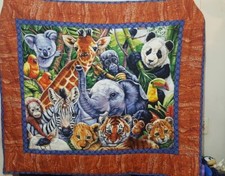Rich Colorful Child's Safari/Jungle Handmade Quilt Baby Tiger Elephant Gorilla