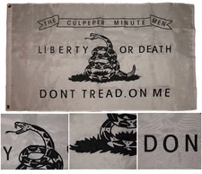 3x5 Embroidered Sewn Culpeper Liberty or Death White 300D Nylon Flag 3'x5' Clips