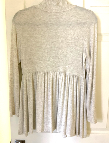 KISCHE Heather Cream Lightweight Open Peplum Cardigan Women's Sz Med - Picture 2 of 3