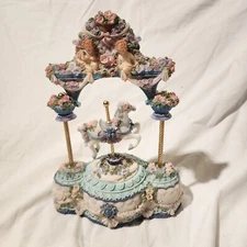 Vintage 1980s Carousel Horse Music Box Resin "Love Makes The World Go Round"