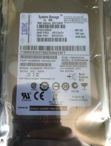 IBM 00Y5721 900GB 10K 00Y2505 00Y2431 6G 2.5 " SAS Hard Drive HDD NEW - Afbeelding 2 van 3