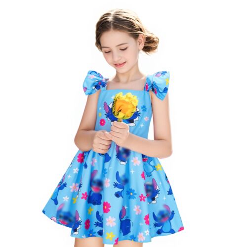 Girls Cute Dress Kids Flutter Sleeves Birthday Dress for 6-14Y Kids Casual Ou...
