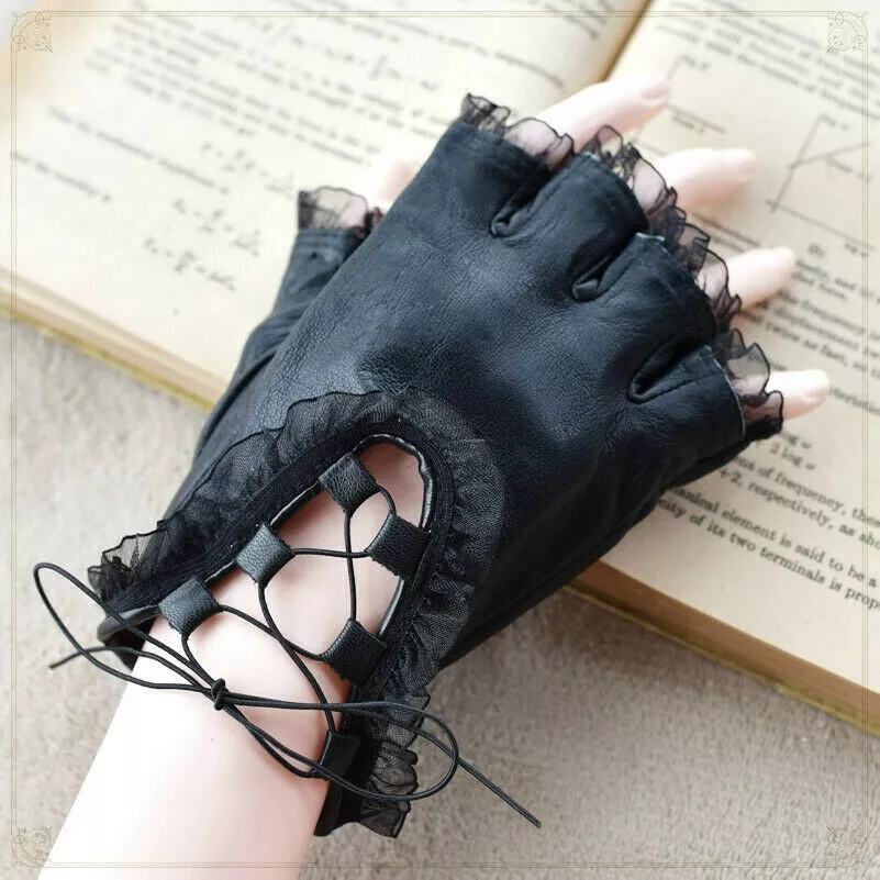 Long Fingerless Faux Leather Gloves