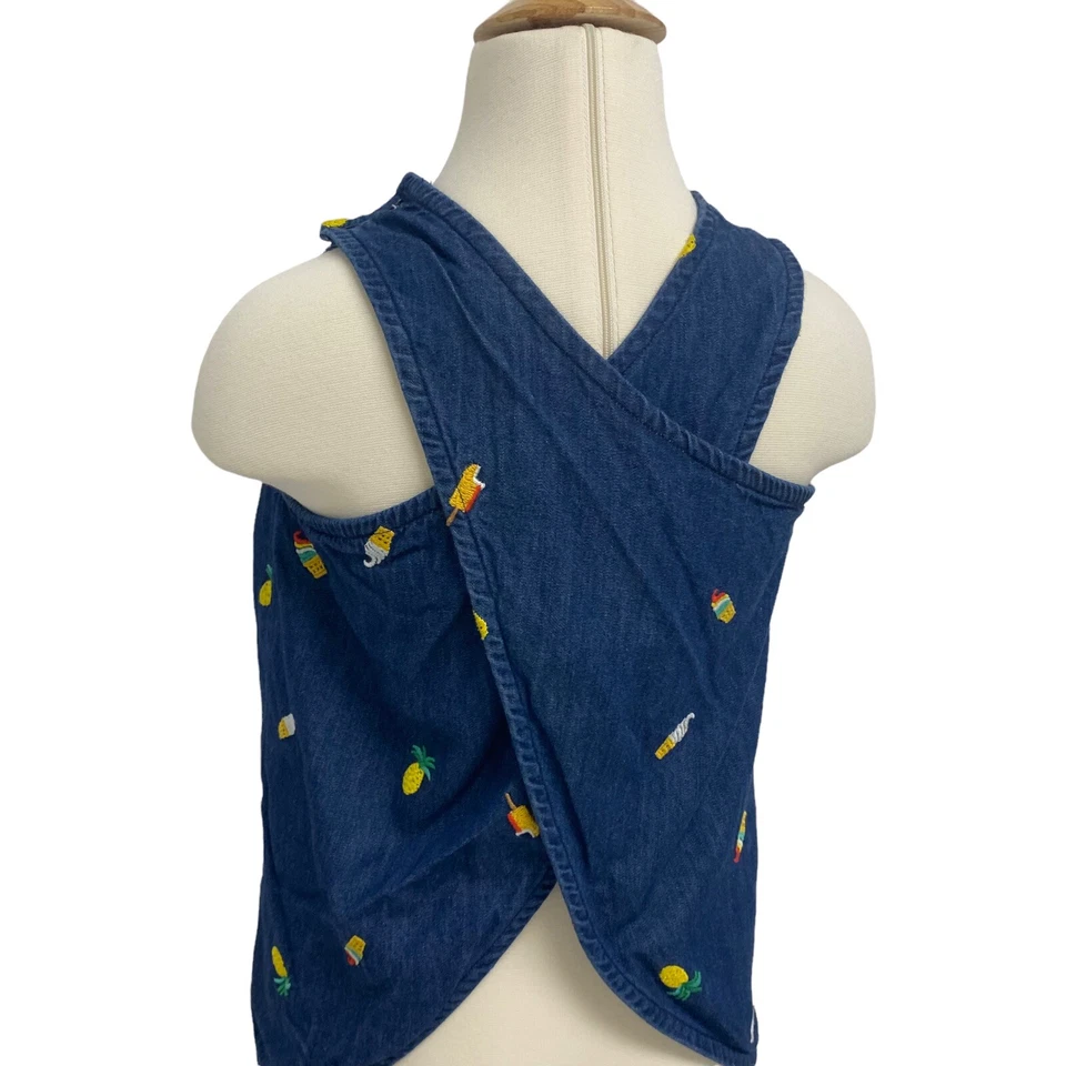 Blusa Hanna Andersson Niña Azul Denim Helado Espalda Cruzada Talla 6-7 Foto 3 de 4