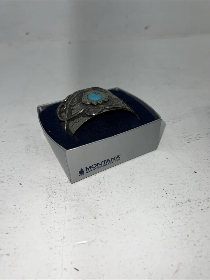 Nuevo brazalete turquesa con pergamino plateado Montana Silversmiths para mujer. BC1225 A-62 Foto 3 de 4