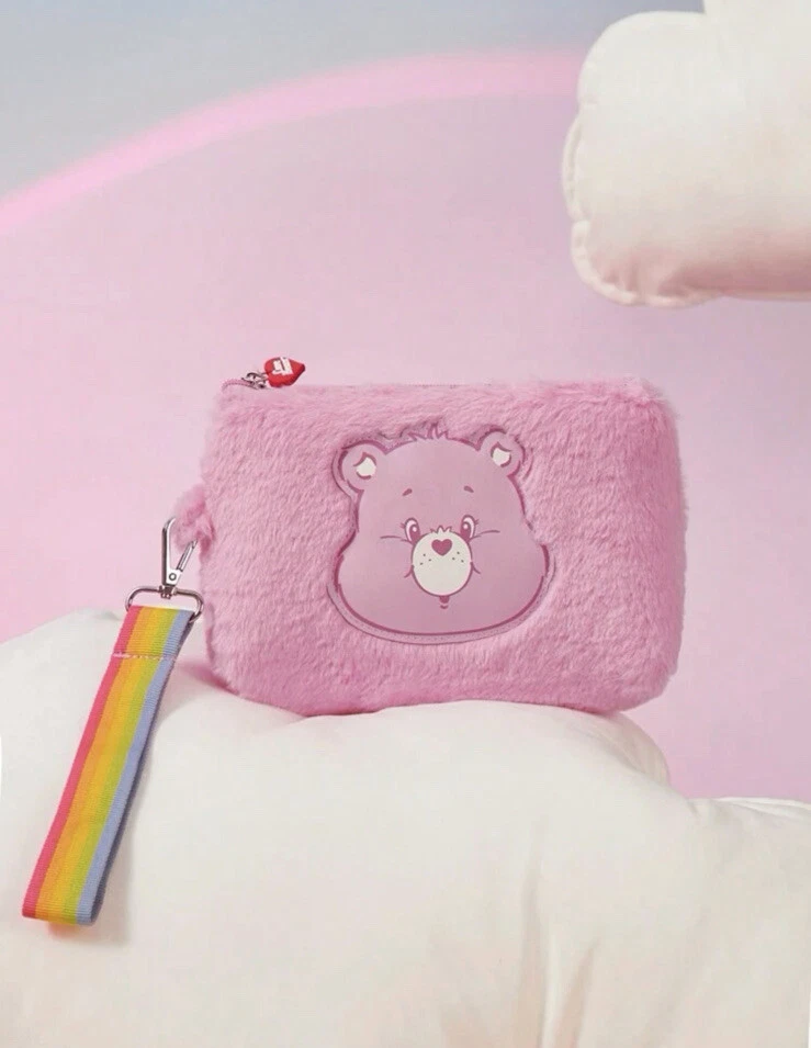 Shein X Care Bears S23 Pink Fluffy Plush Handheld Cosmetics Makeup Bag Authentic
