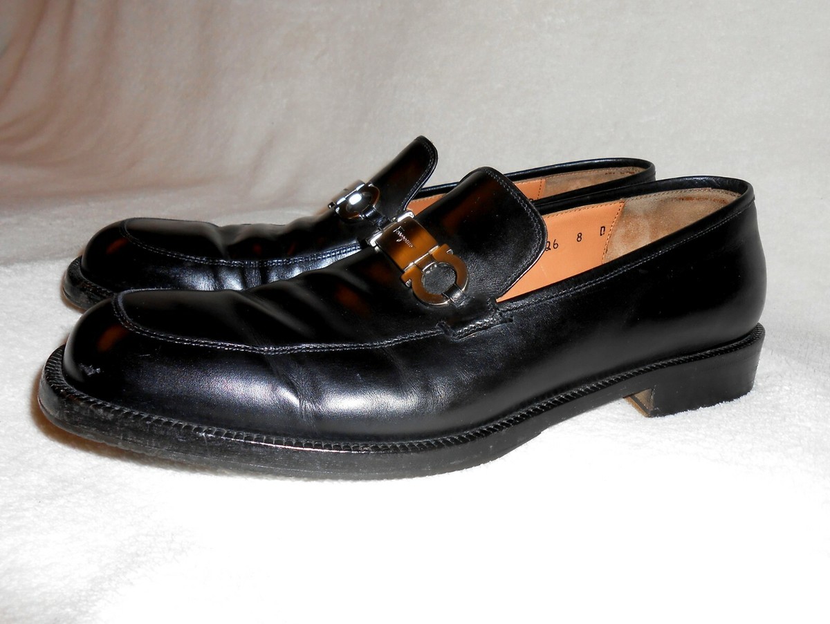 FERRAGAMO BLACK LEATHER LOAFER/SLIP ON SHOE, SILVER  display picture 3