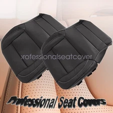 Driver & Passenger Side Bottom Seat Cover Leather Black For 2014-2019 GMC Sierra