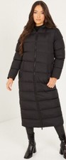 Bnwt Quiz Black Padded Hooded Longline Coat Black Uk 10 Rrp £65