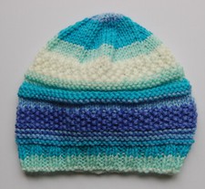 Hand knitted Baby Hat Blue White Mix Newborn